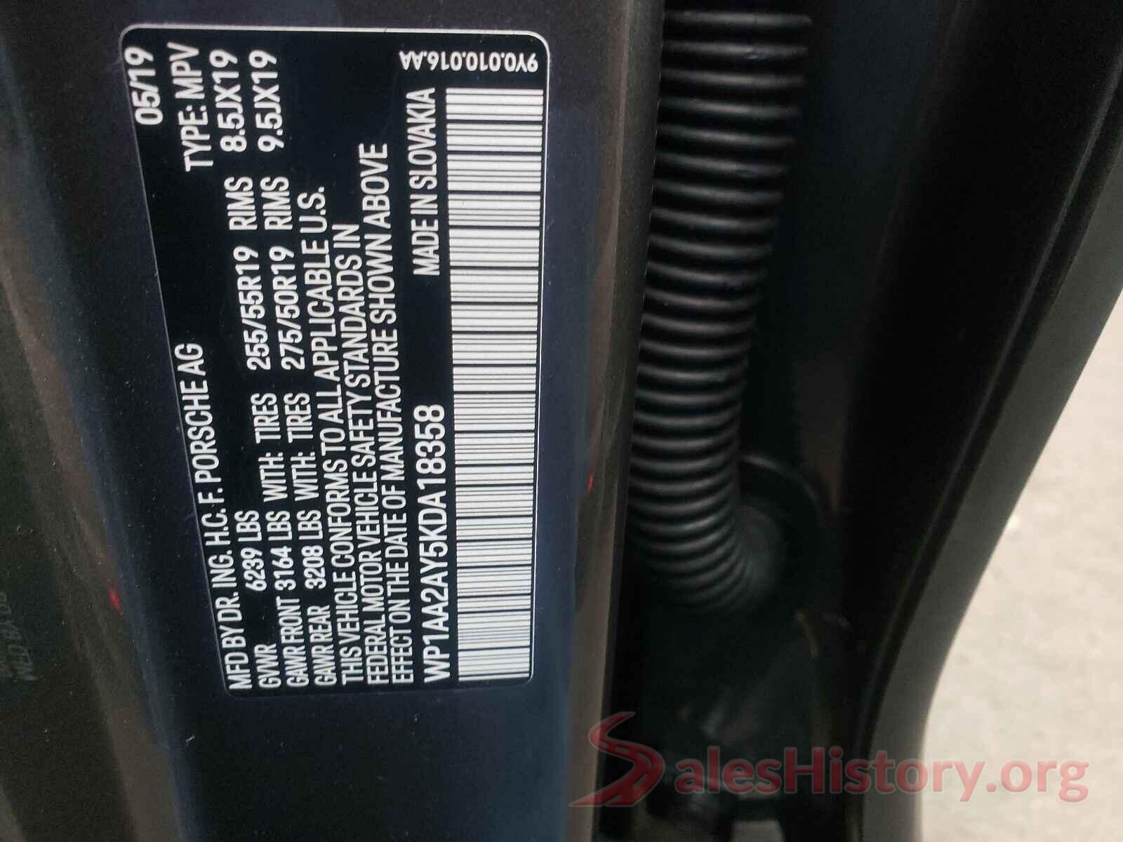 WP1AA2AY5KDA18358 2019 PORSCHE CAYENNE