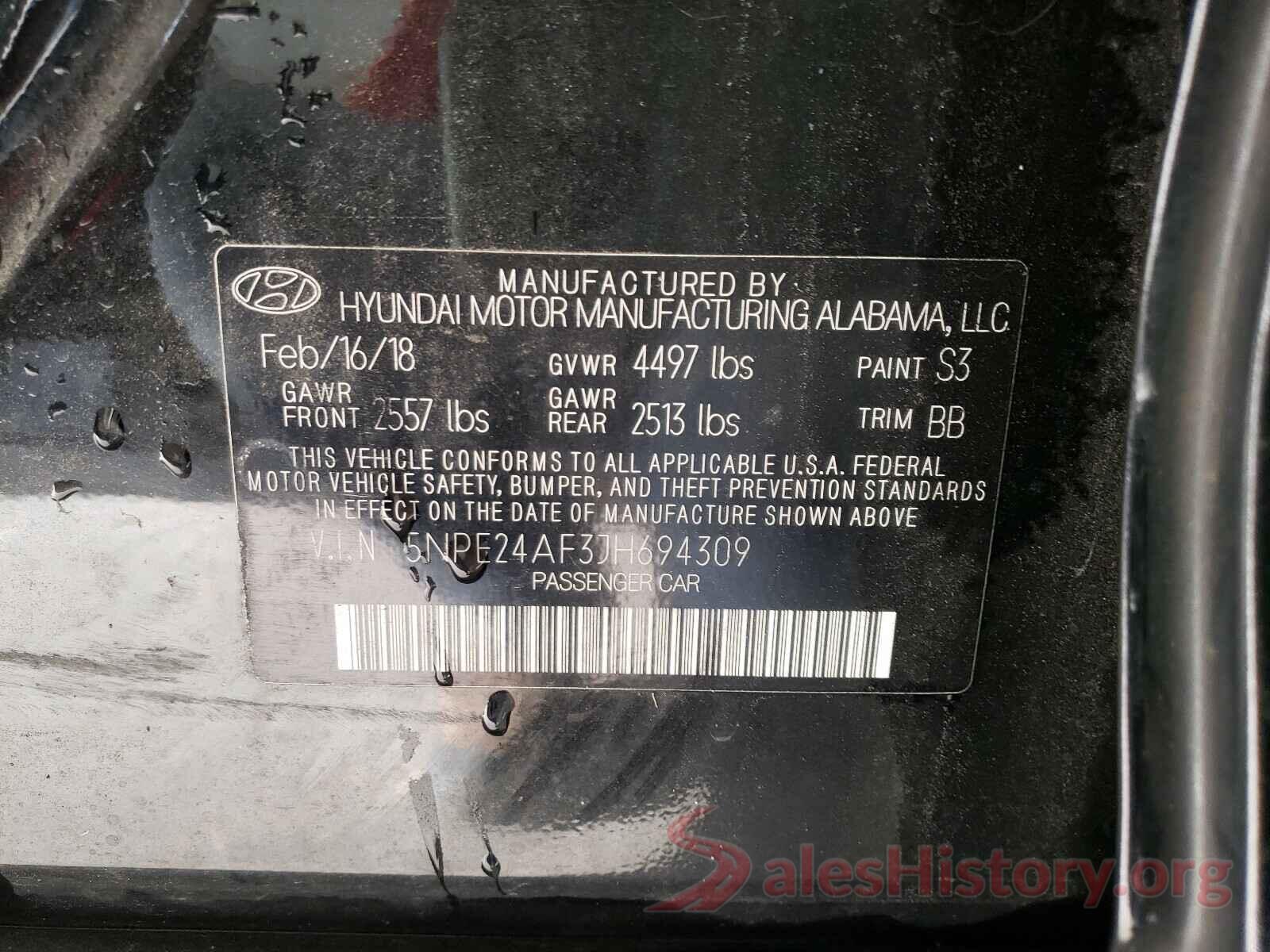 5NPE24AF3JH694309 2018 HYUNDAI SONATA