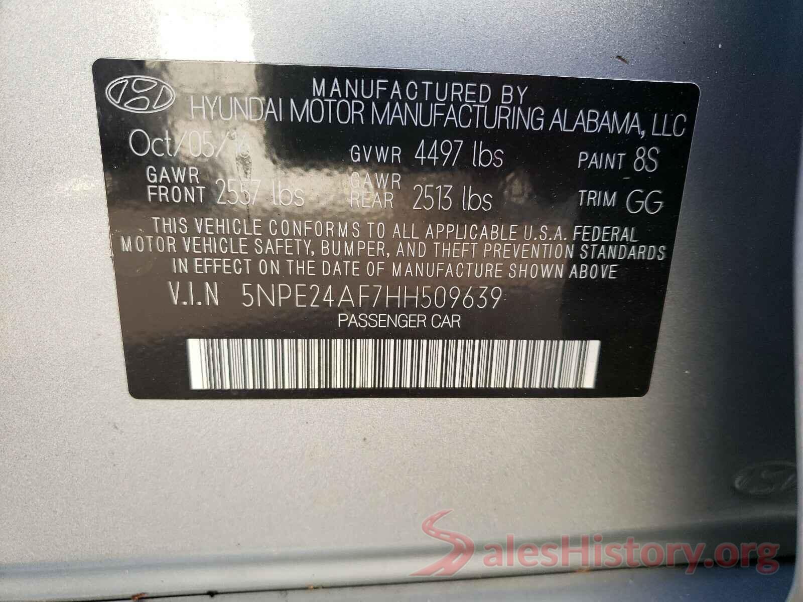 5NPE24AF7HH509639 2017 HYUNDAI SONATA