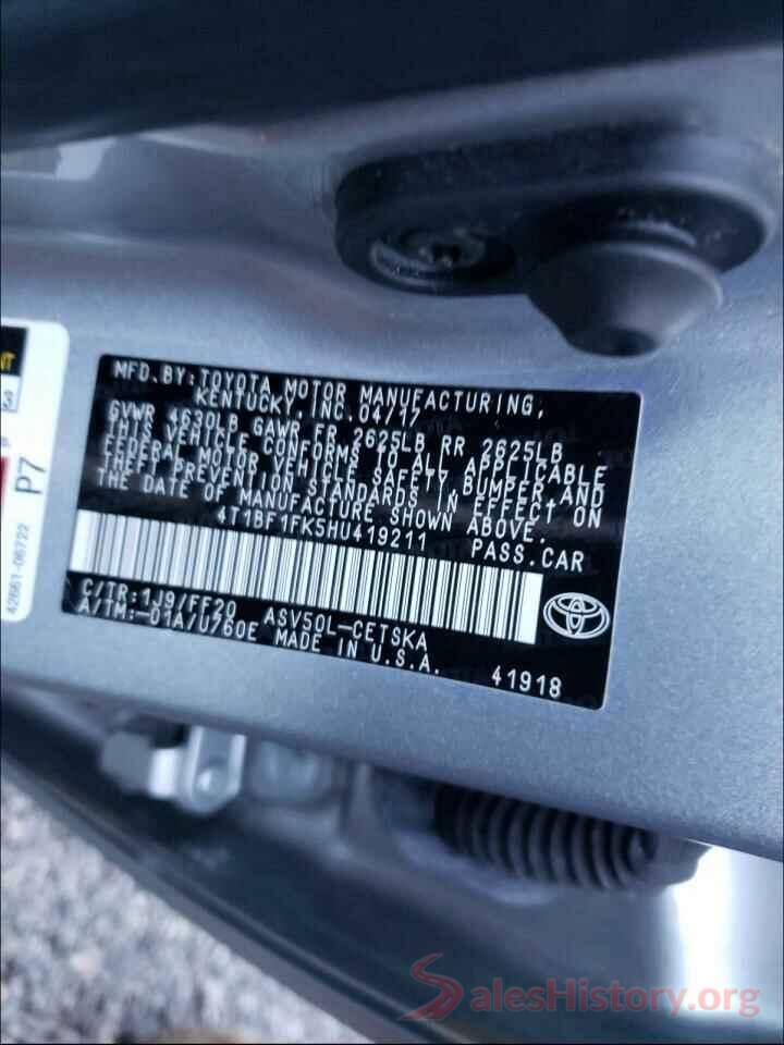 4T1BF1FK5HU419211 2017 TOYOTA CAMRY