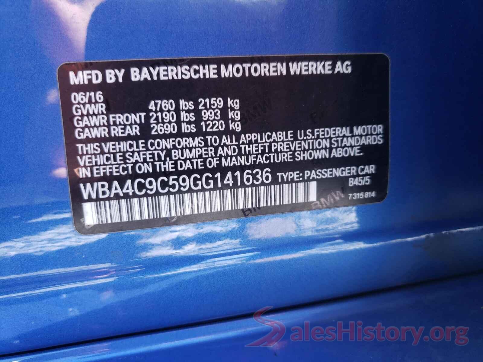 WBA4C9C59GG141636 2016 BMW 4 SERIES