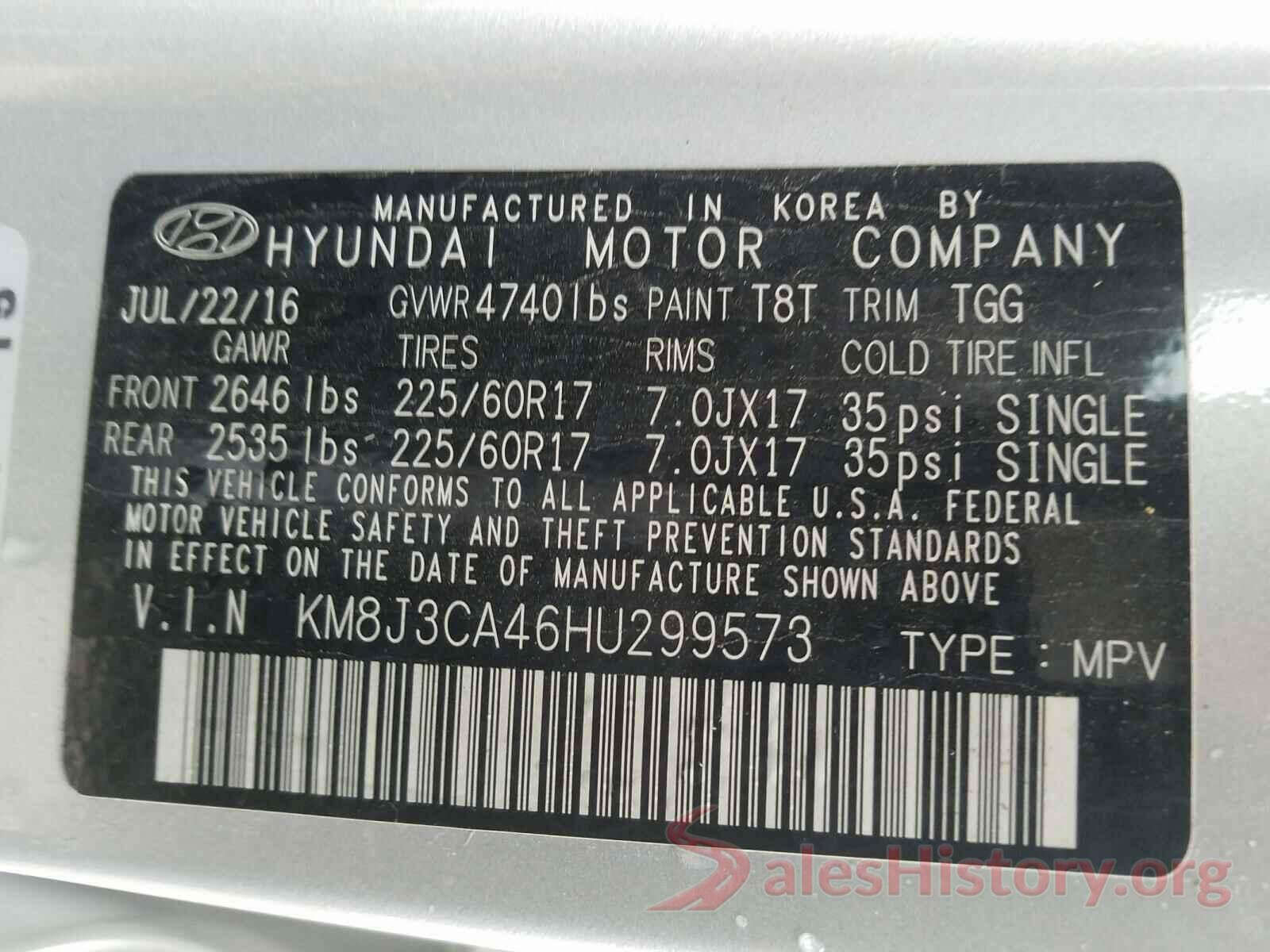 KM8J3CA46HU299573 2017 HYUNDAI TUCSON