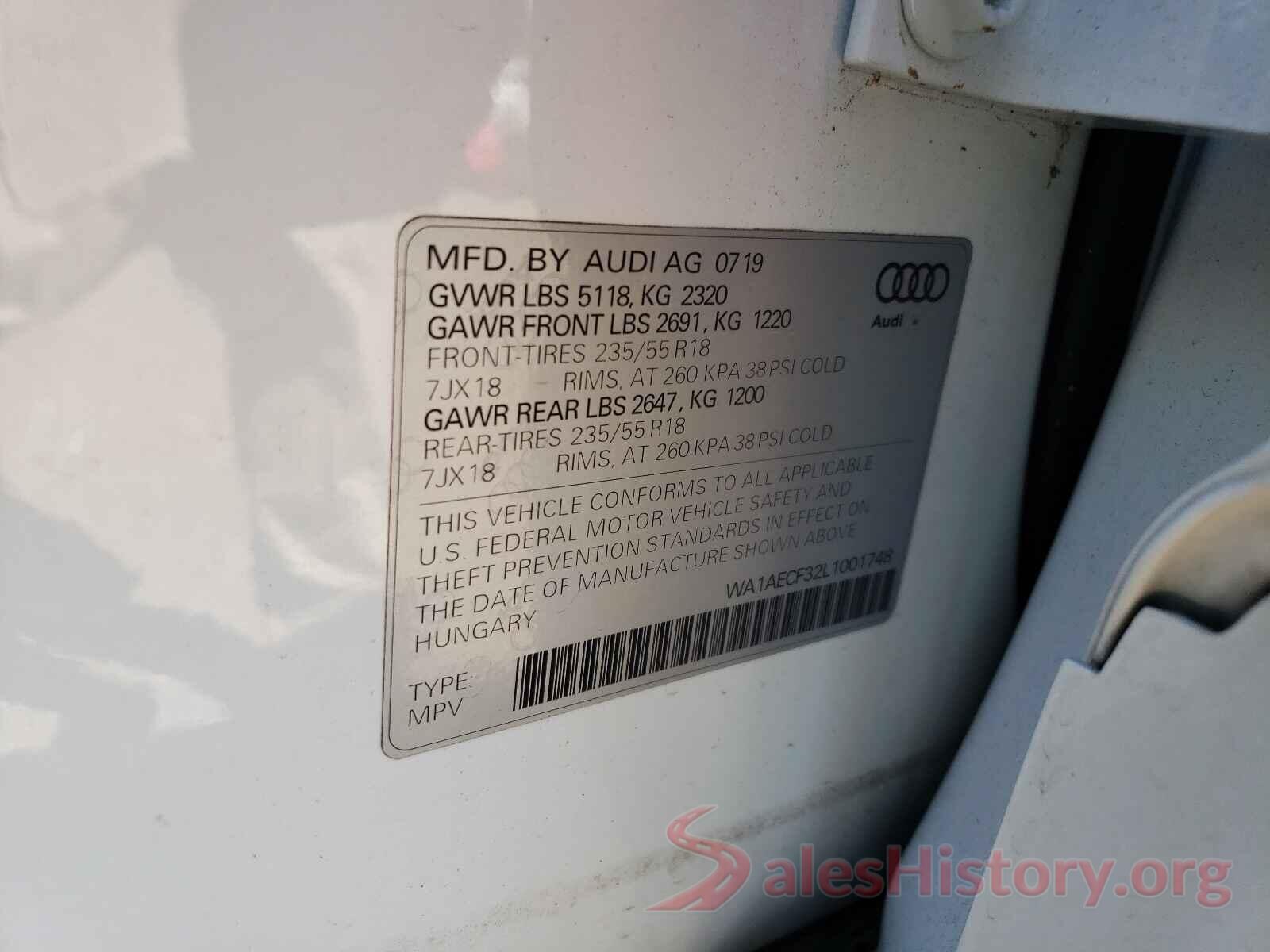 WA1AECF32L1001748 2020 AUDI Q3