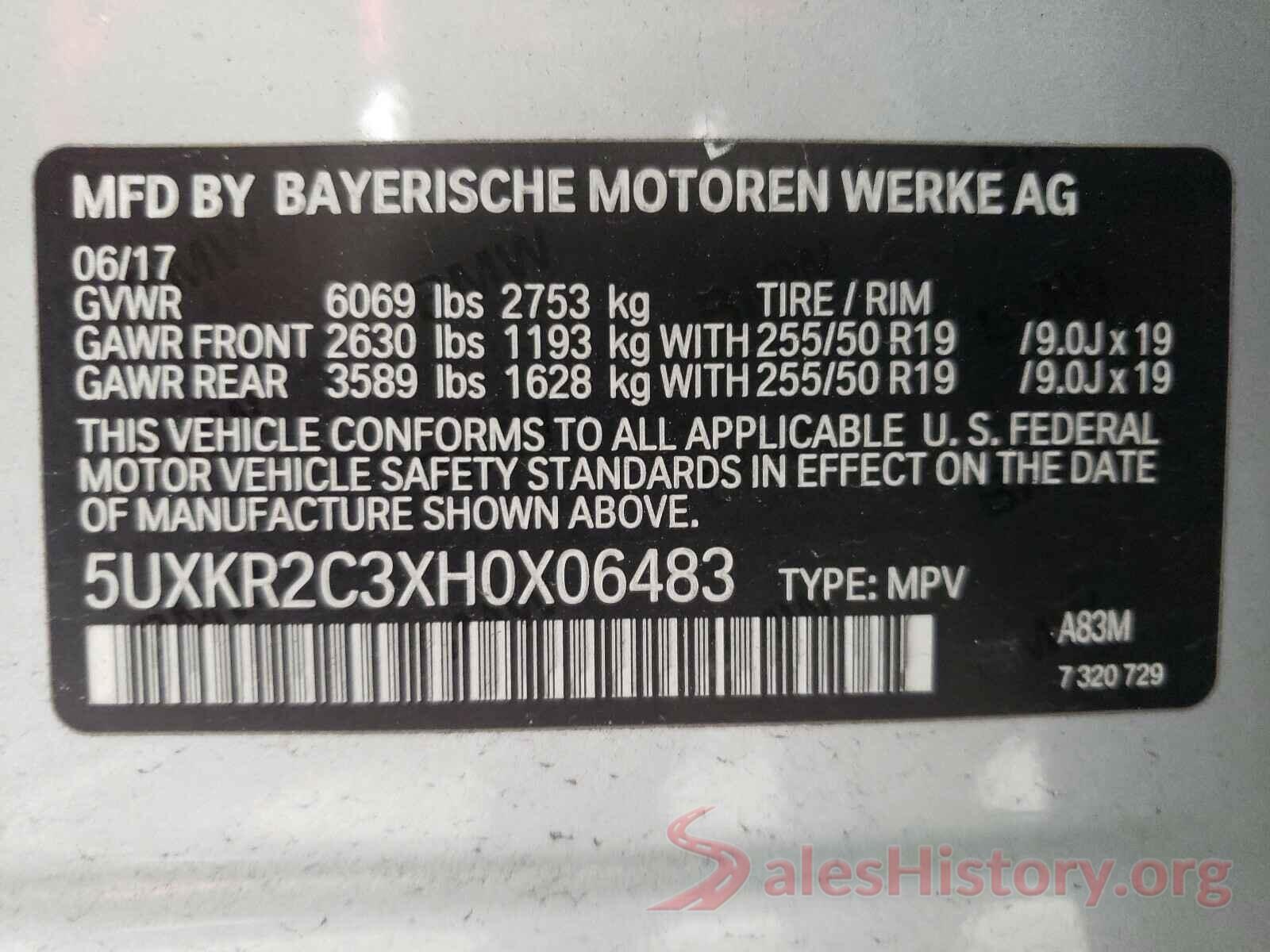 5UXKR2C3XH0X06483 2017 BMW X5