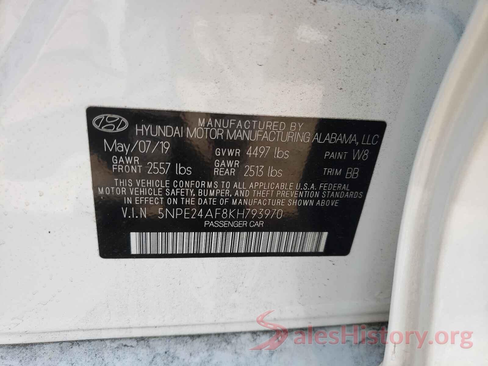 5NPE24AF8KH793970 2019 HYUNDAI SONATA