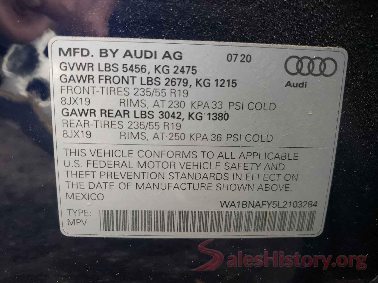 WA1BNAFY5L2103284 2020 AUDI Q5