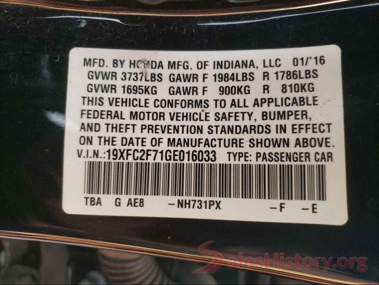 19XFC2F71GE016033 2016 HONDA CIVIC