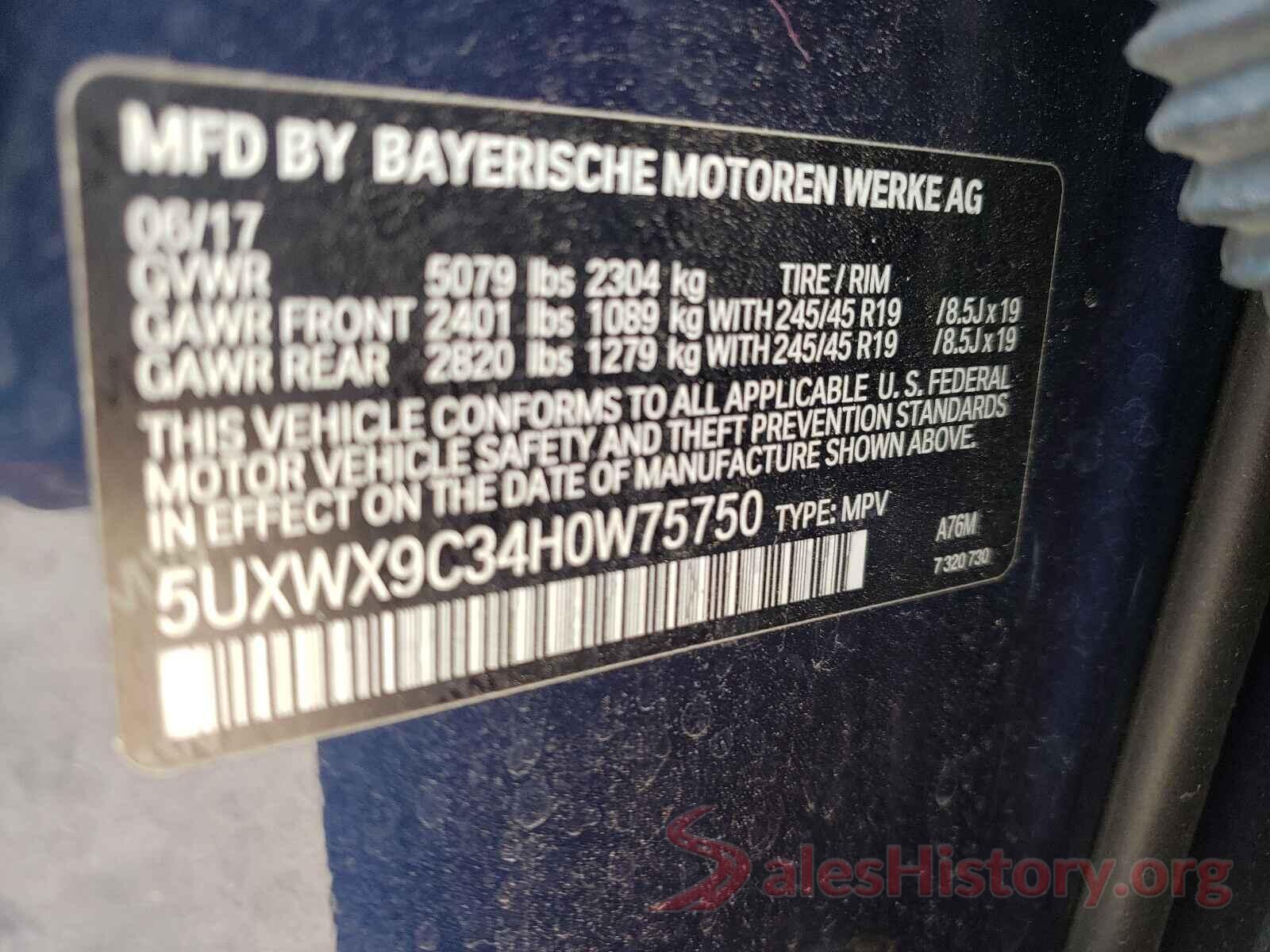 5UXWX9C34H0W75750 2017 BMW X3