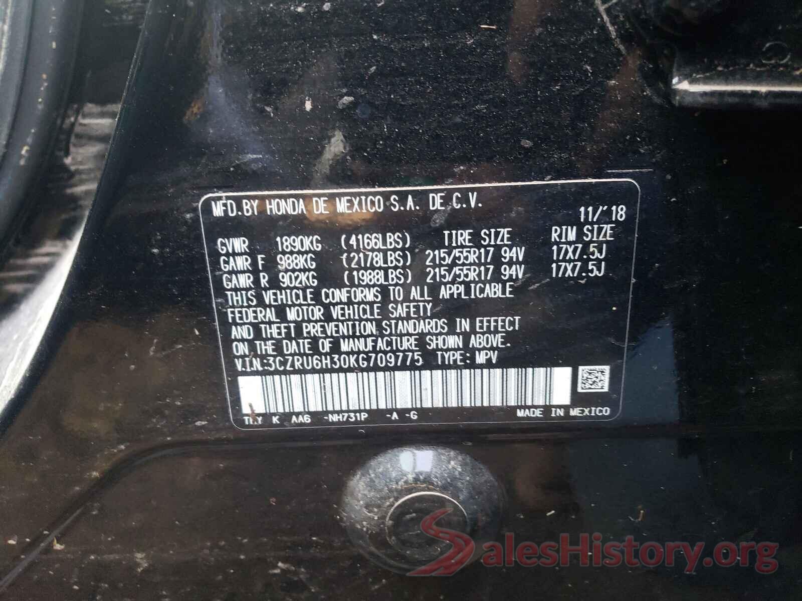 3CZRU6H30KG709775 2019 HONDA HR-V