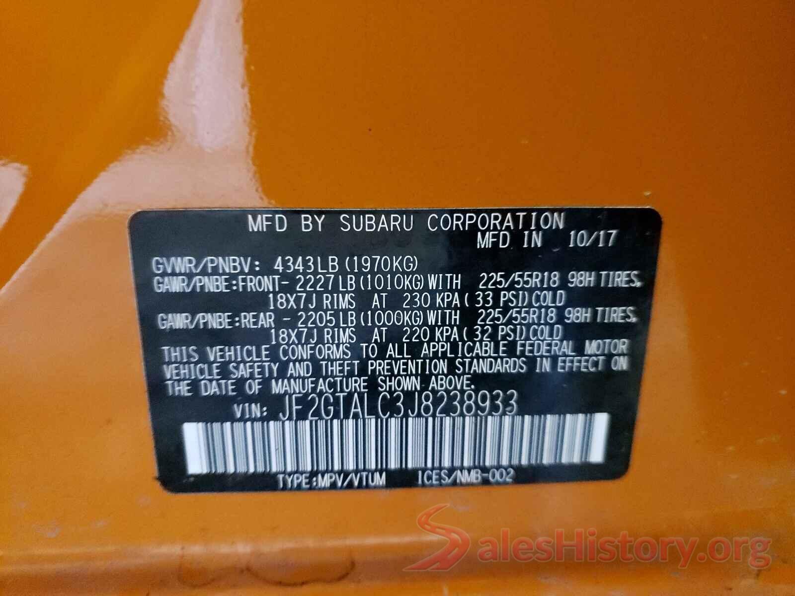 JF2GTALC3J8238933 2018 SUBARU CROSSTREK