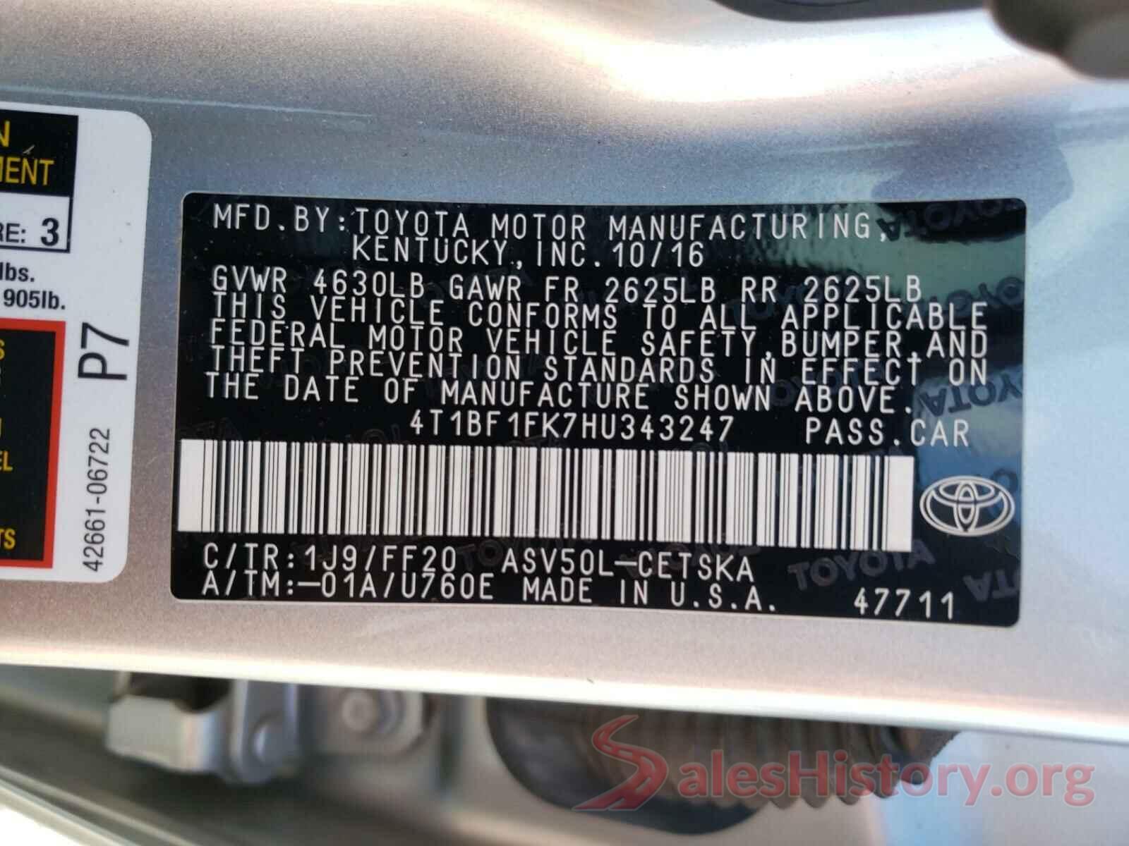 4T1BF1FK7HU343247 2017 TOYOTA CAMRY