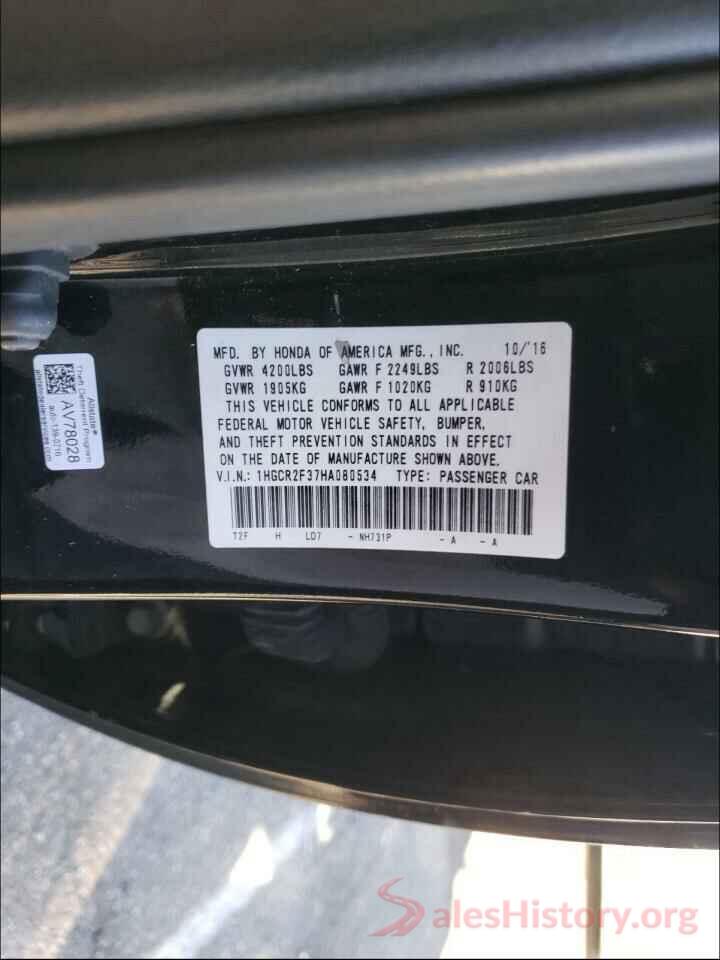 1HGCR2F37HA080534 2017 HONDA ACCORD