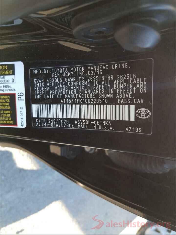 4T1BF1FK1GU223510 2016 TOYOTA CAMRY