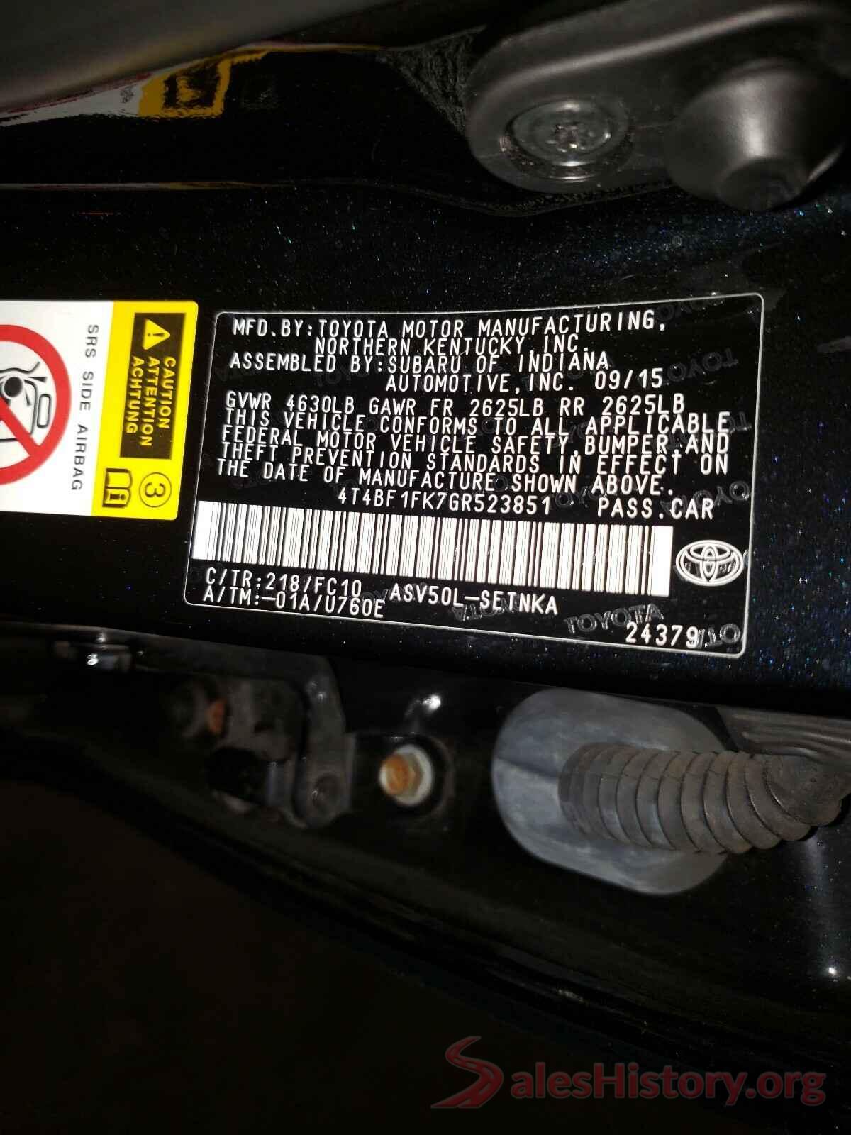 4T4BF1FK7GR523851 2016 TOYOTA CAMRY