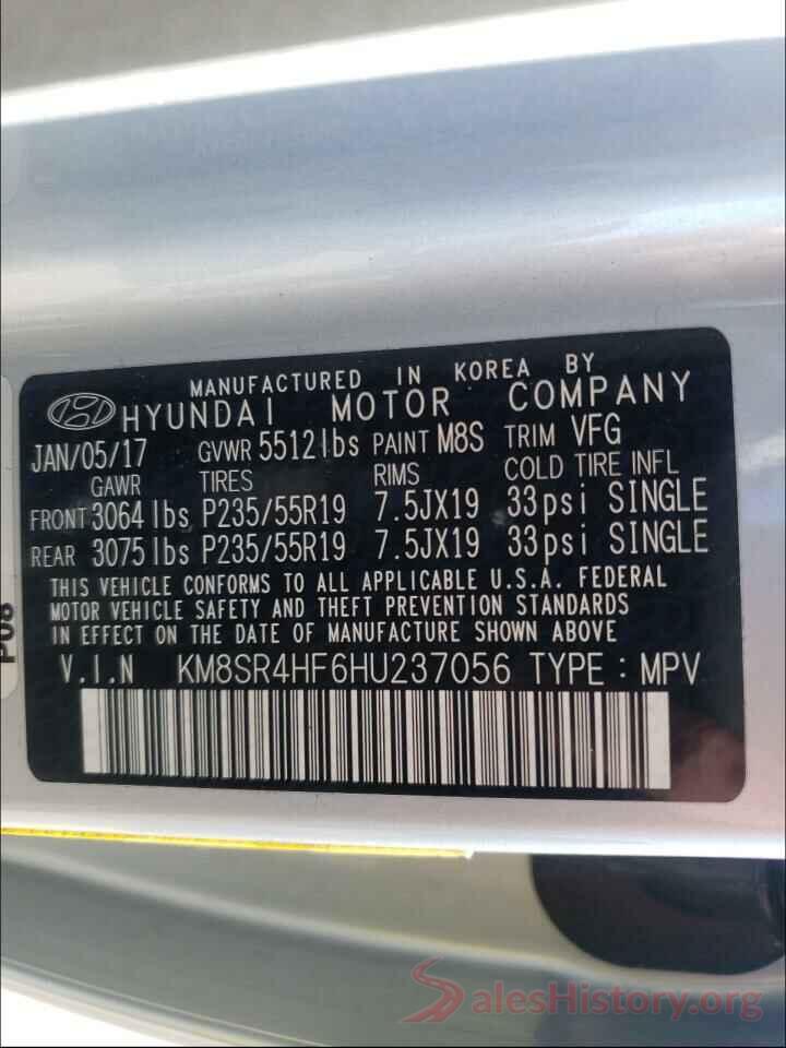 KM8SR4HF6HU237056 2017 HYUNDAI SANTA FE