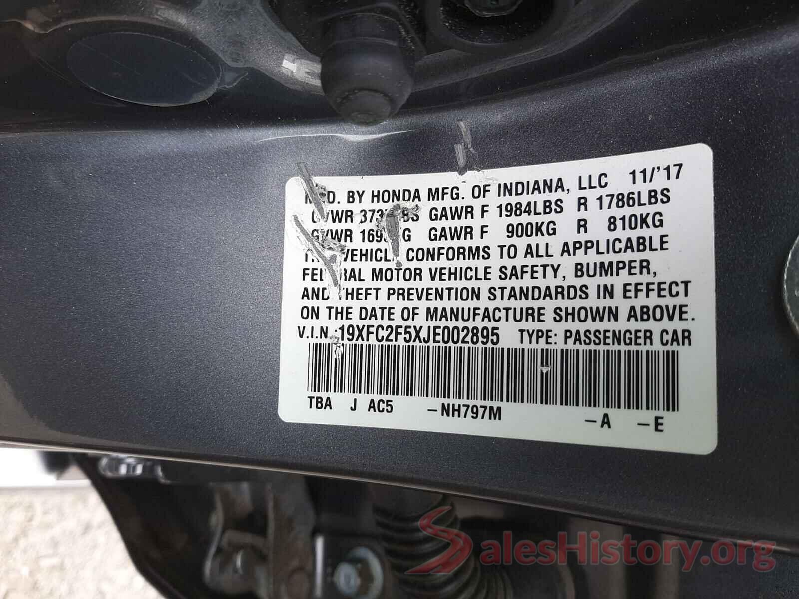 19XFC2F5XJE002895 2018 HONDA CIVIC