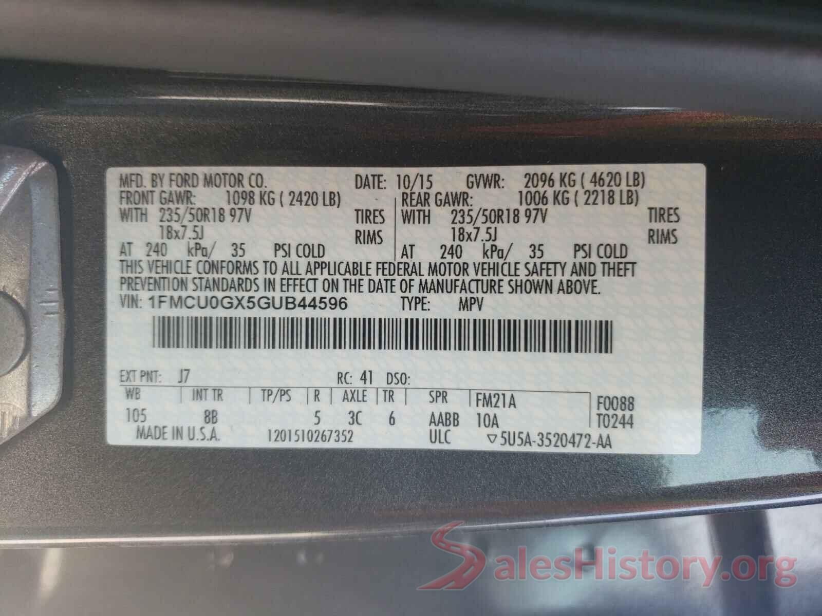 1FMCU0GX5GUB44596 2016 FORD ESCAPE