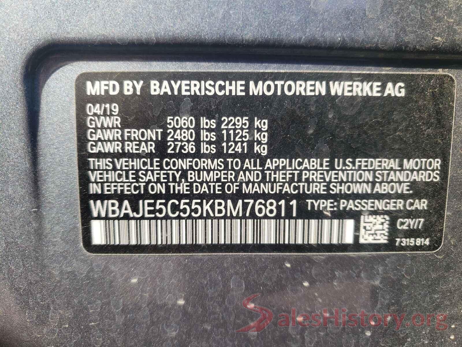 WBAJE5C55KBM76811 2019 BMW 5 SERIES