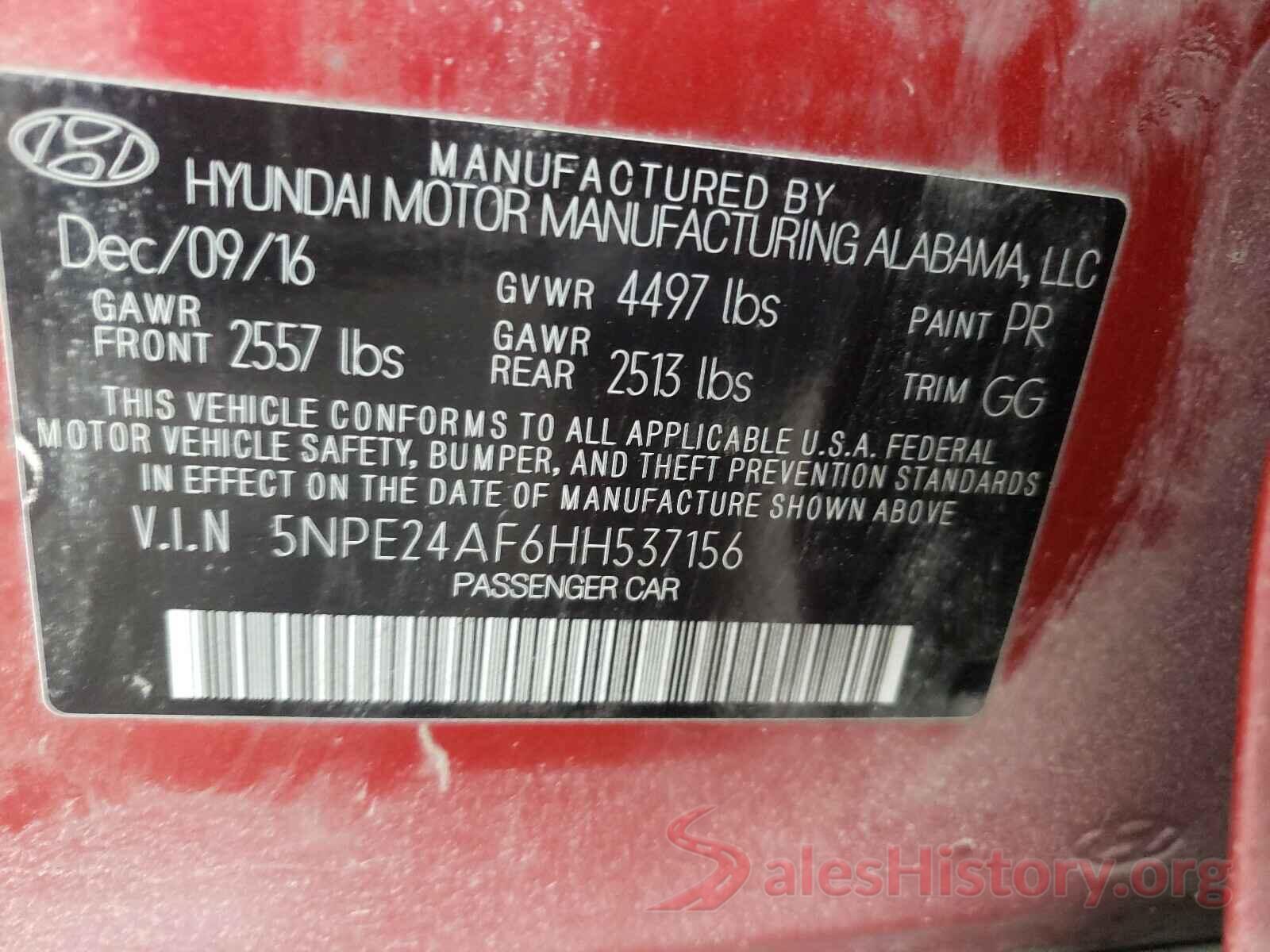 5NPE24AF6HH537156 2017 HYUNDAI SONATA