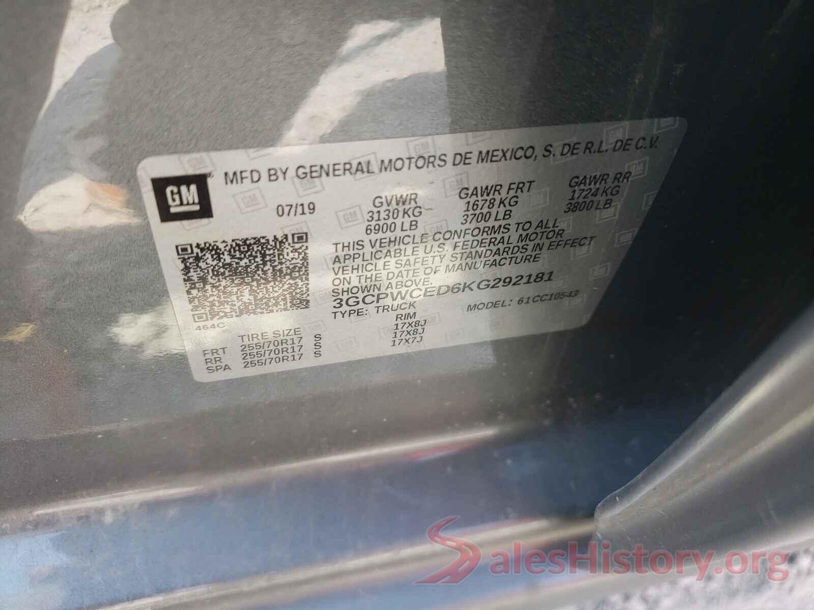 3GCPWCED6KG292181 2019 CHEVROLET SILVERADO