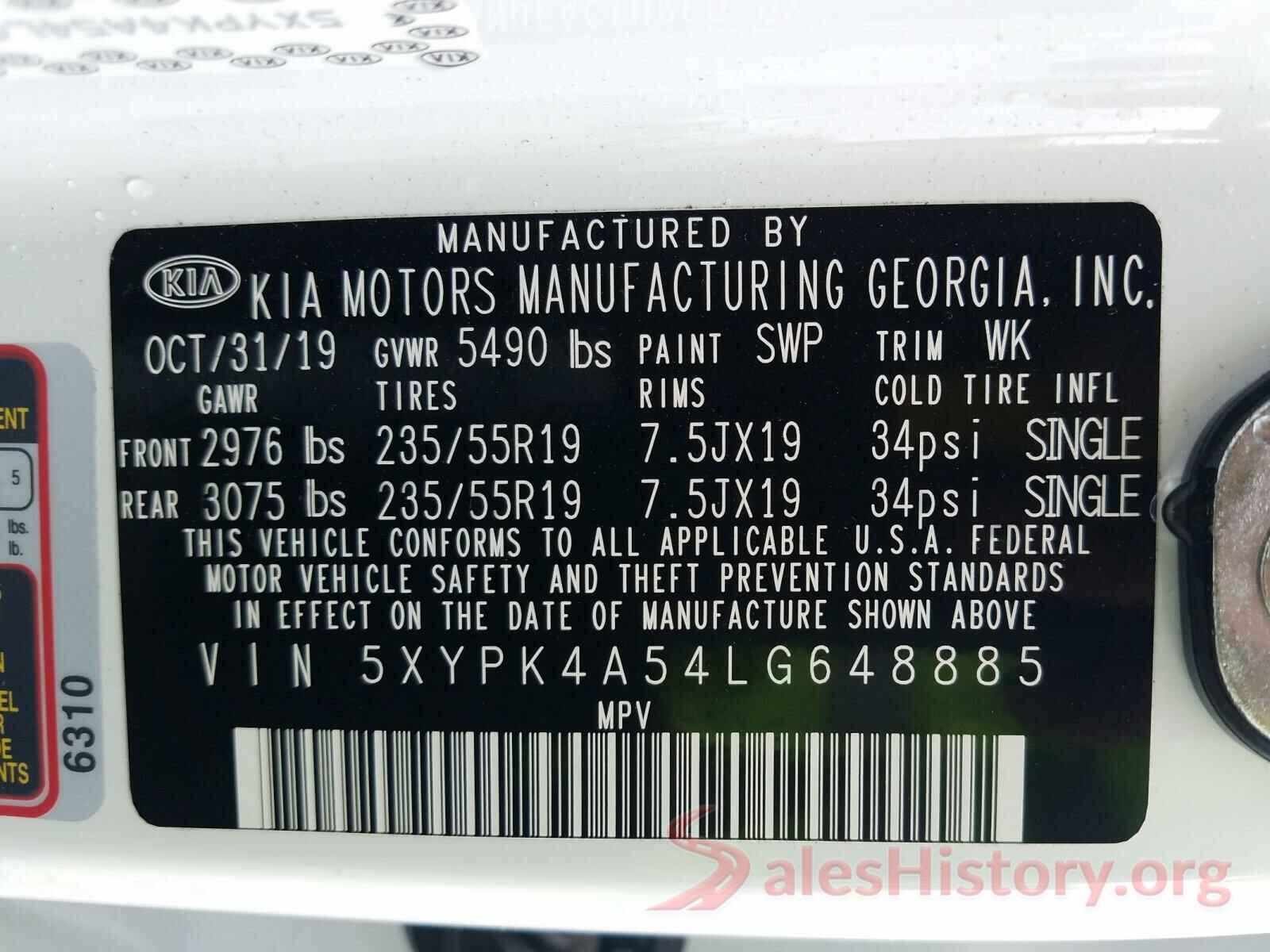 5XYPK4A54LG648885 2020 KIA SORENTO