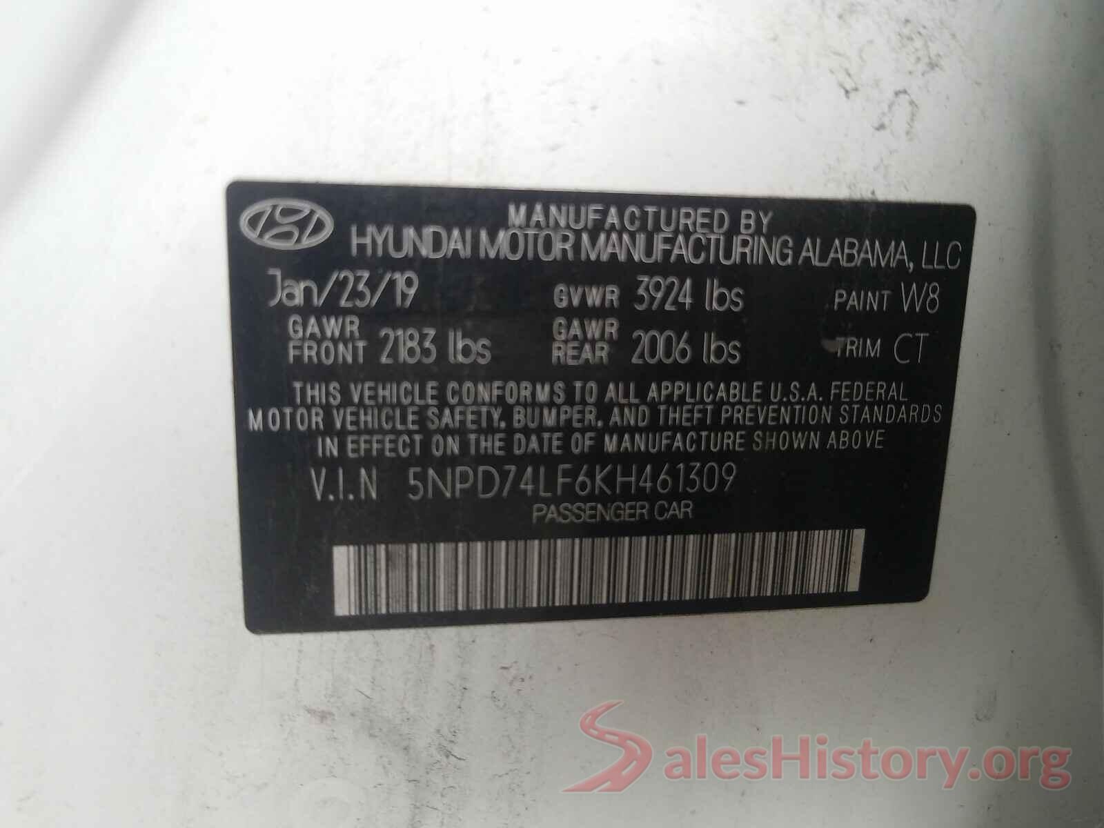 5NPD74LF6KH461309 2019 HYUNDAI ELANTRA