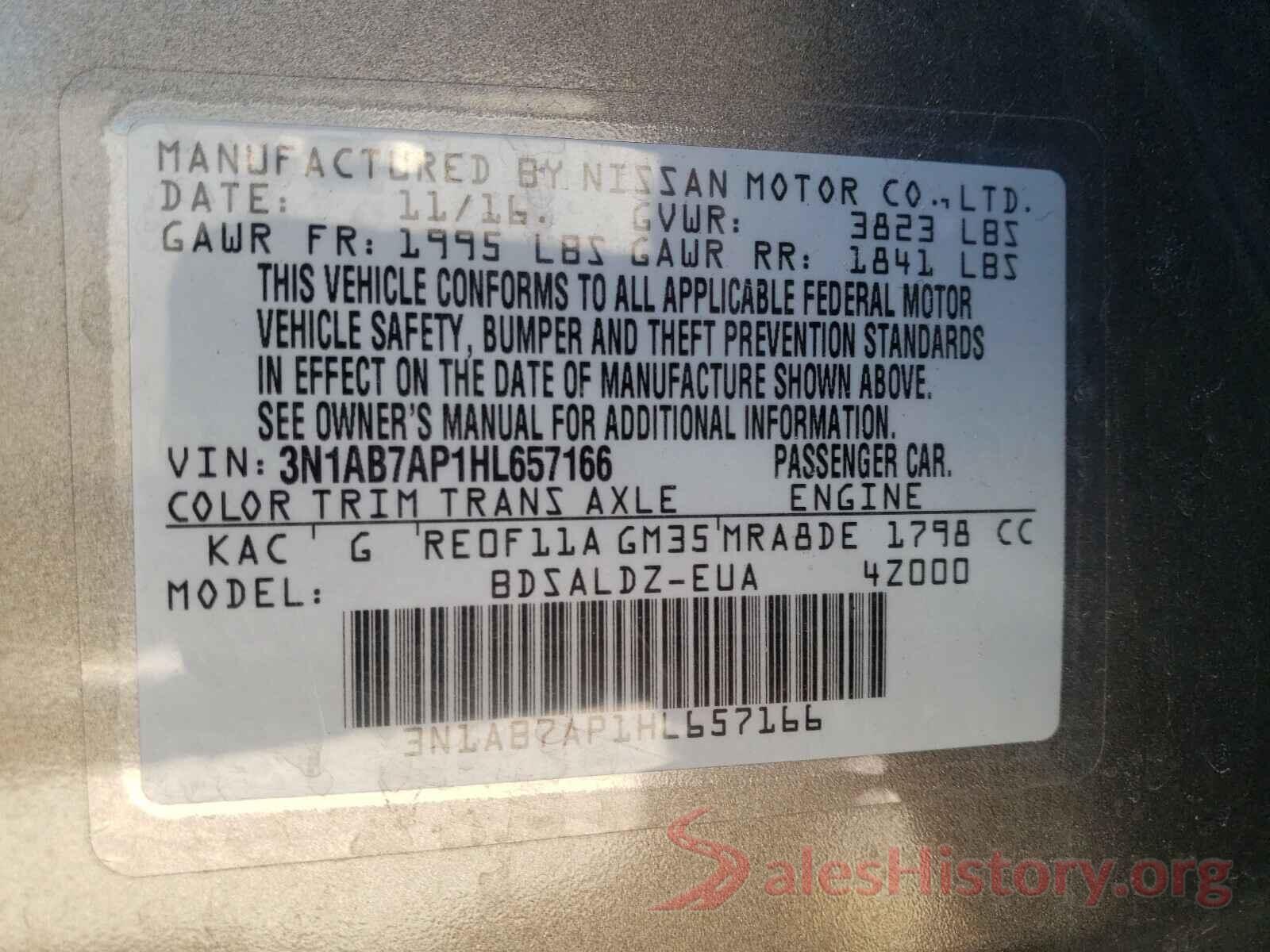 3N1AB7AP1HL657166 2017 NISSAN SENTRA