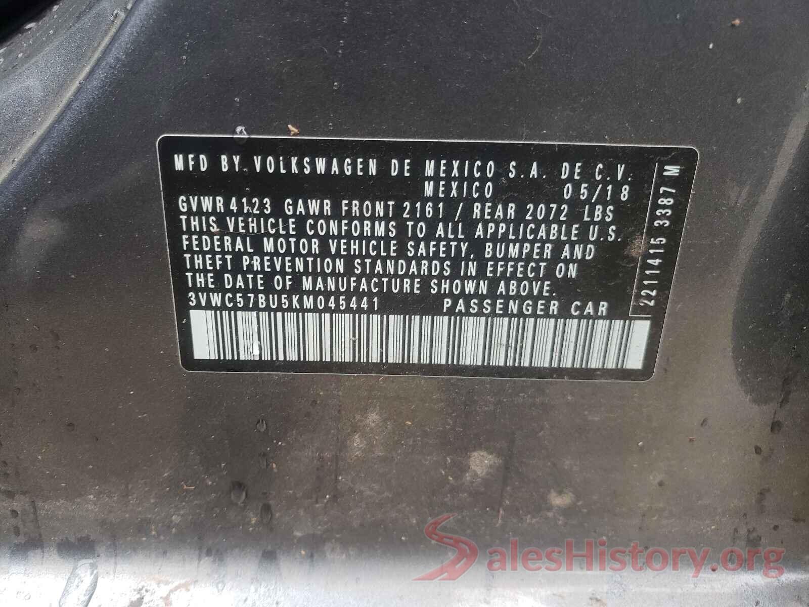 3VWC57BU5KM045441 2019 VOLKSWAGEN JETTA