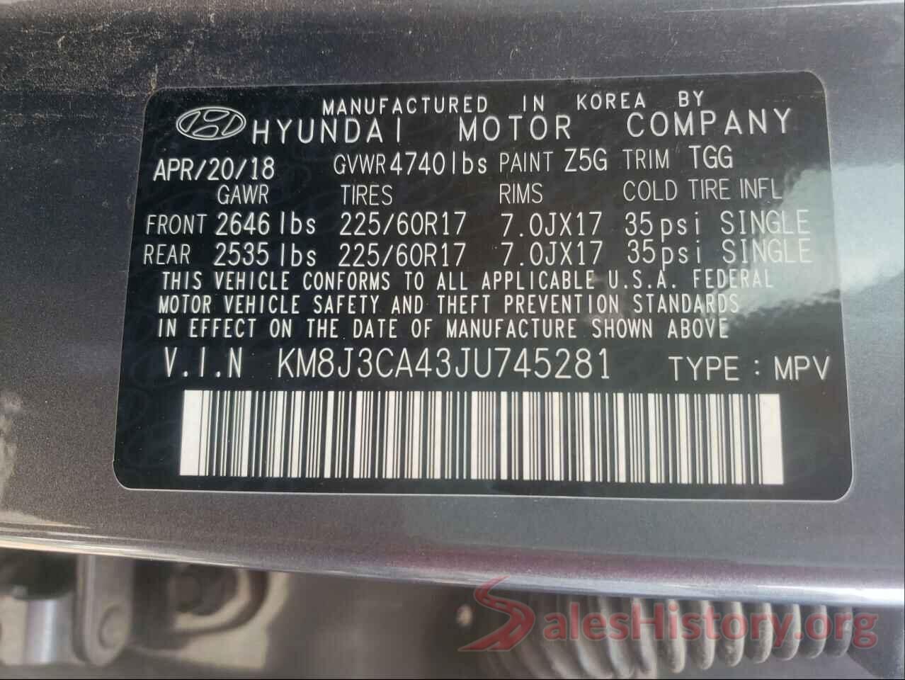 KM8J3CA43JU745281 2018 HYUNDAI TUCSON