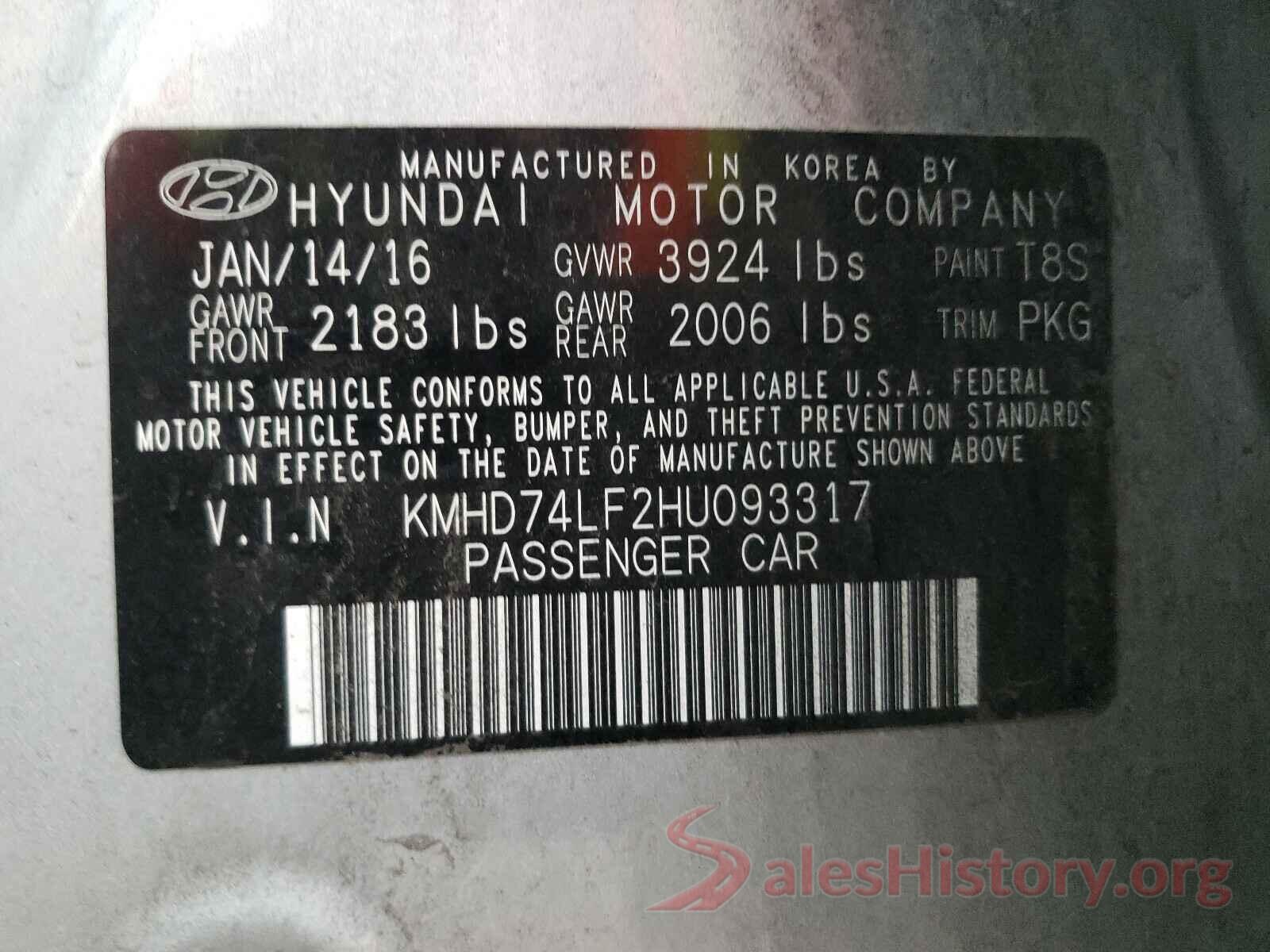 KMHD74LF2HU093317 2017 HYUNDAI ELANTRA