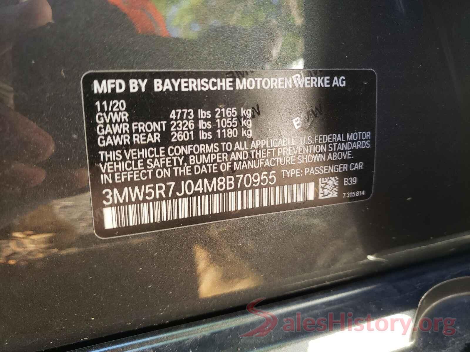 3MW5R7J04M8B70955 2021 BMW 3 SERIES