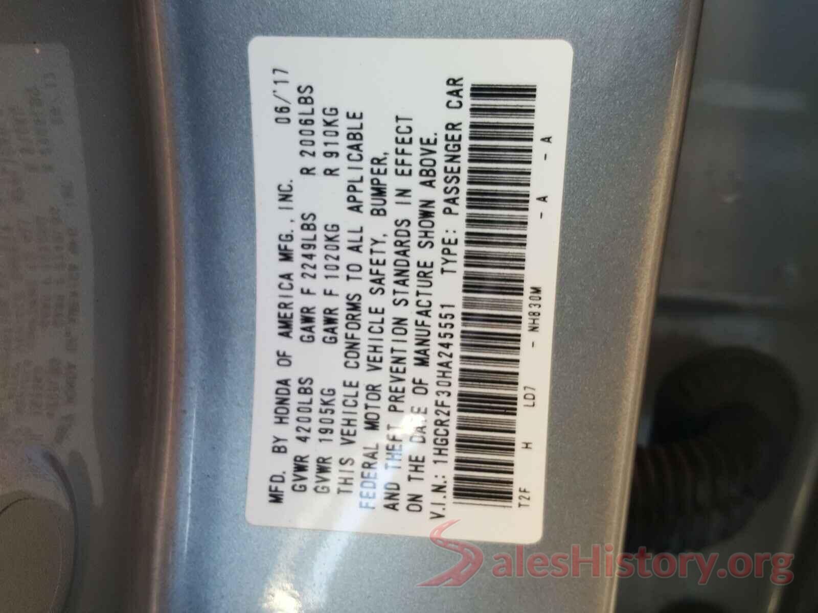 1HGCR2F30HA245551 2017 HONDA ACCORD