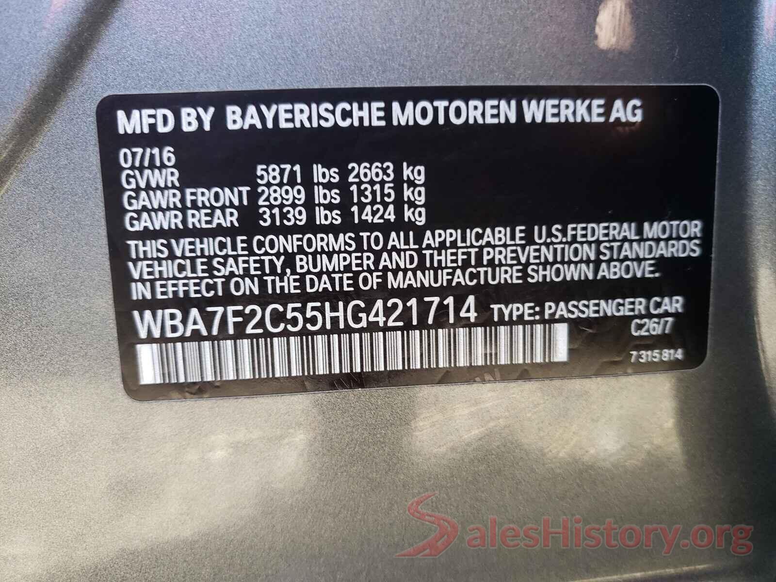 WBA7F2C55HG421714 2017 BMW 7 SERIES