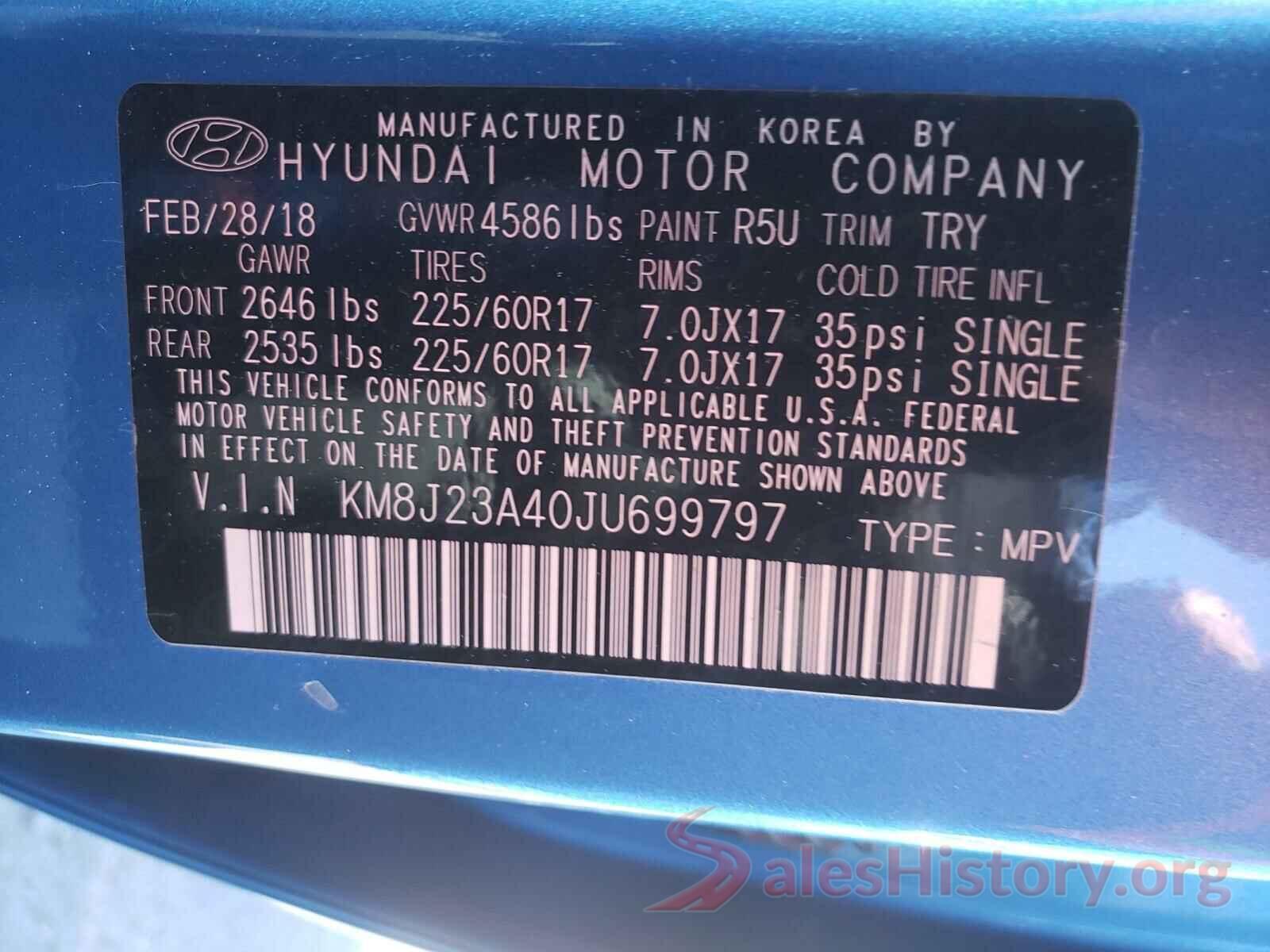 KM8J23A40JU699797 2018 HYUNDAI TUCSON