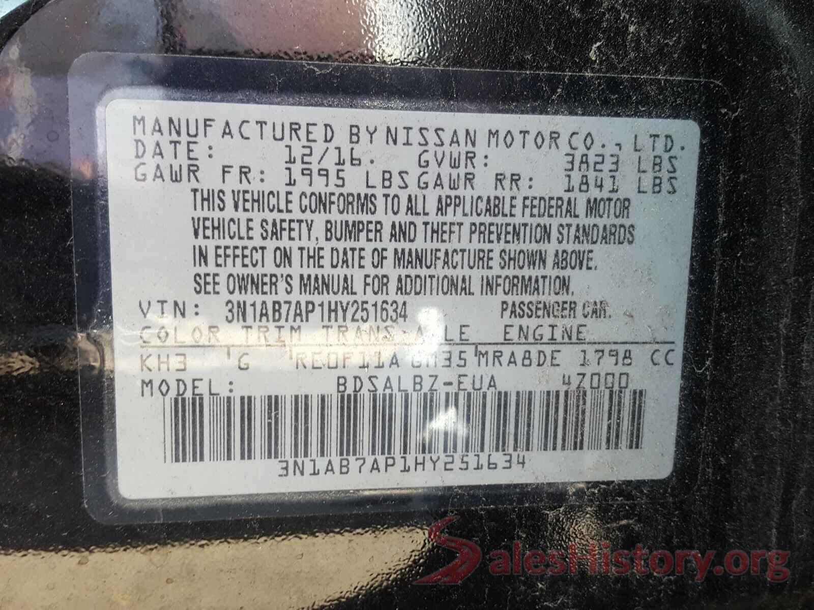 3N1AB7AP1HY251634 2017 NISSAN SENTRA