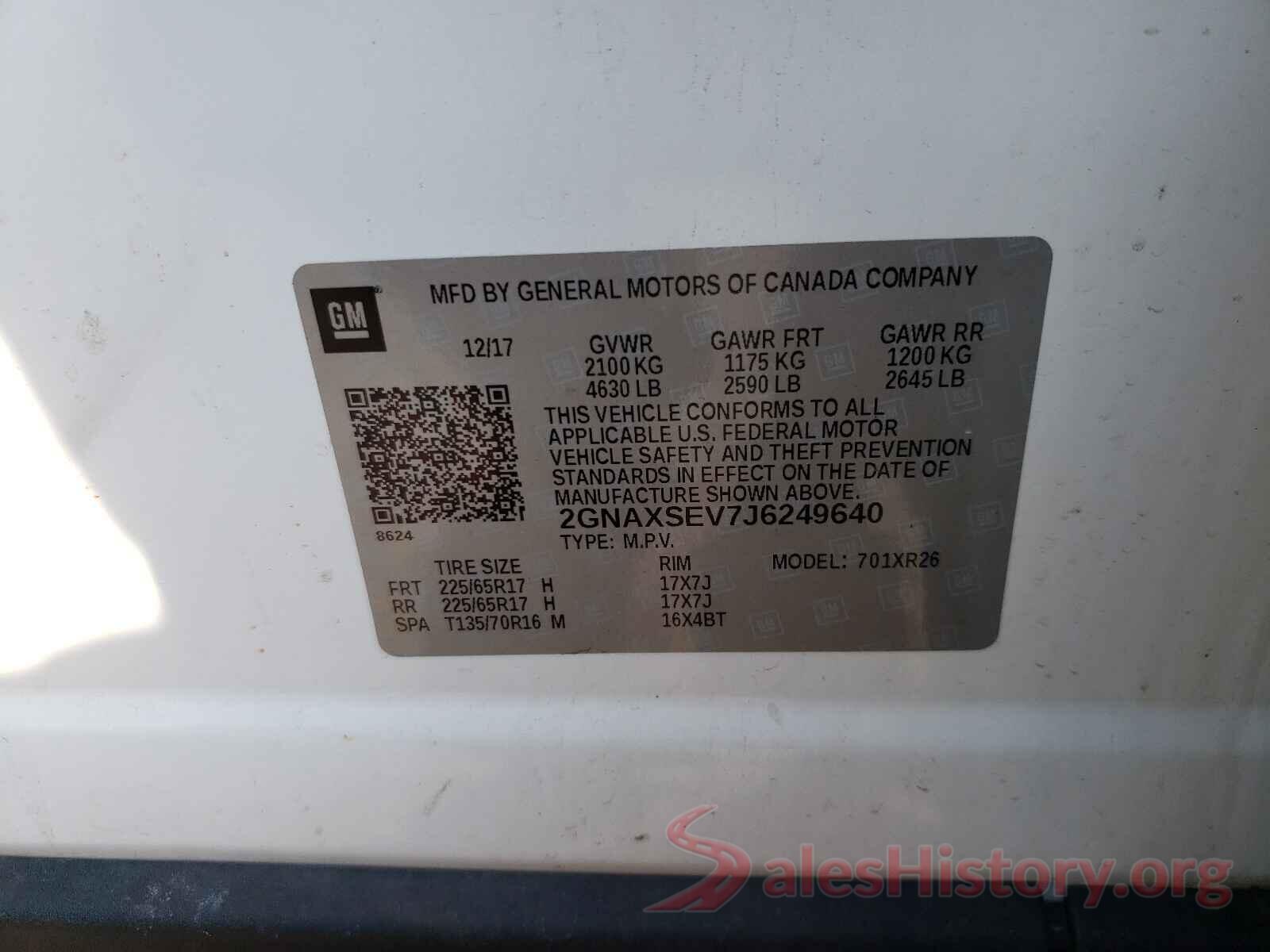 2GNAXSEV7J6249640 2018 CHEVROLET EQUINOX