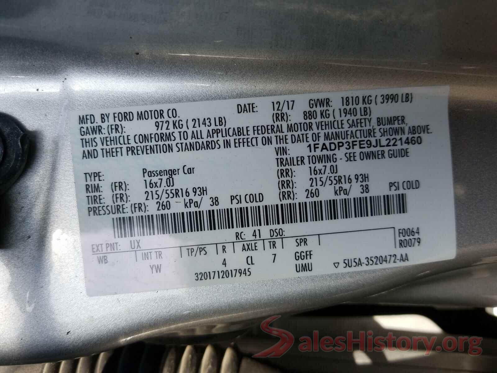 1FADP3FE9JL221460 2018 FORD FOCUS