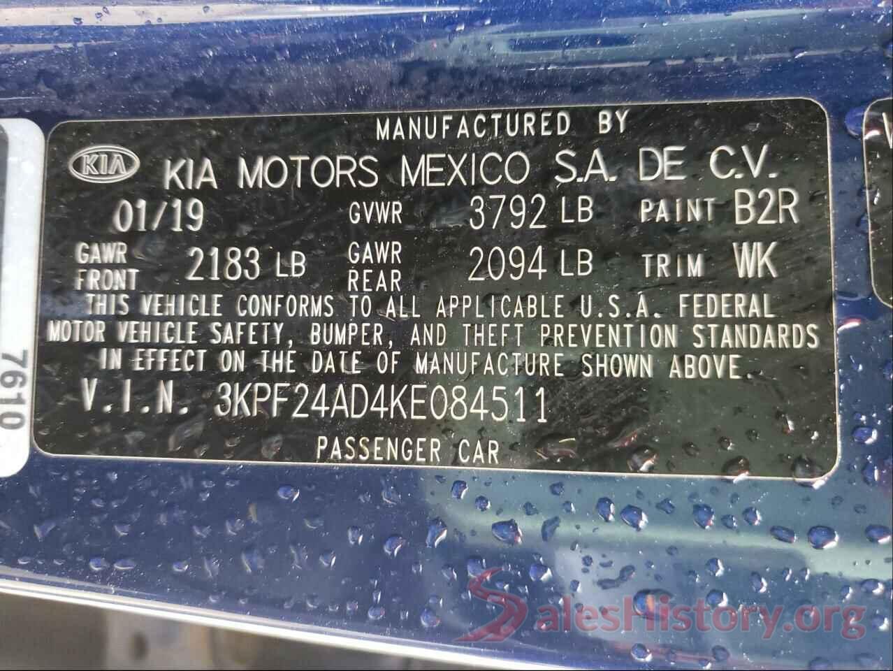 3KPF24AD4KE084511 2019 KIA FORTE