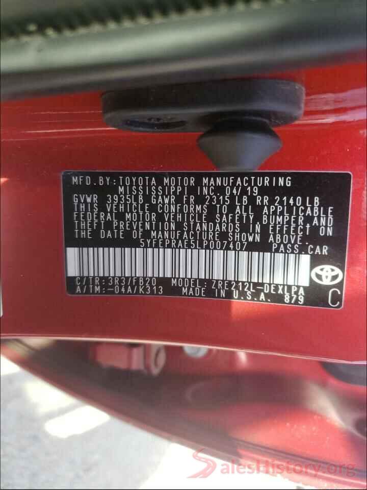 5YFEPRAE5LP007407 2020 TOYOTA COROLLA