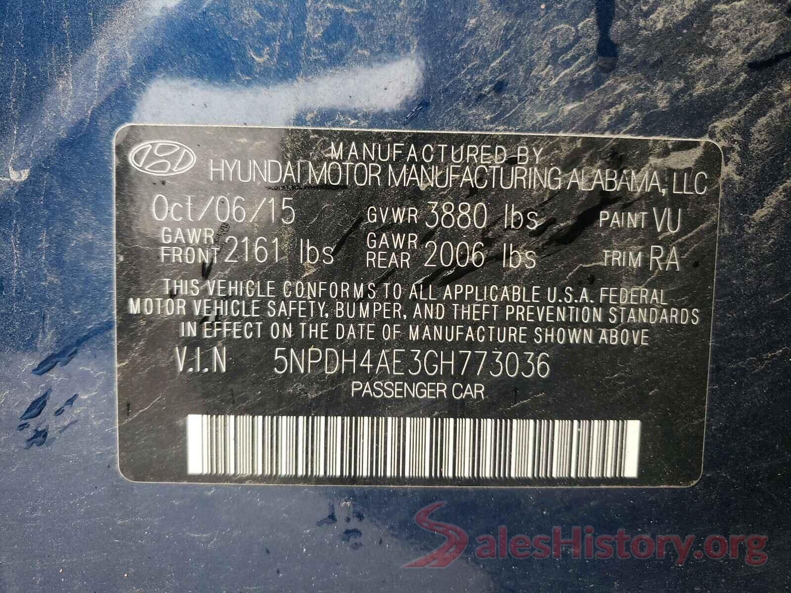 5NPDH4AE3GH773036 2016 HYUNDAI ELANTRA