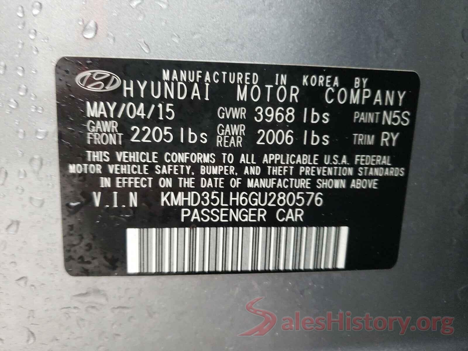 KMHD35LH6GU280576 2016 HYUNDAI ELANTRA