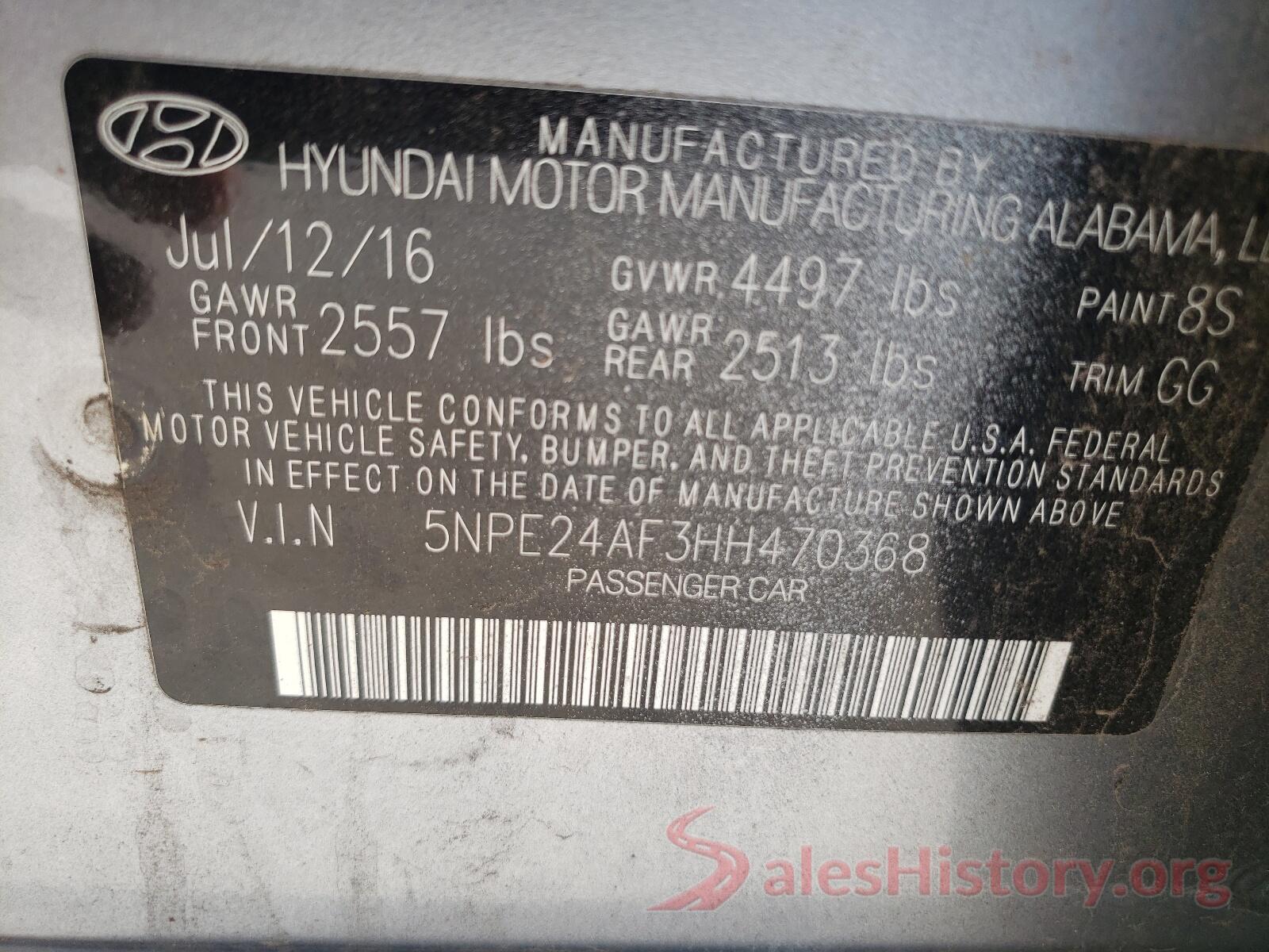 5NPE24AF3HH470368 2017 HYUNDAI SONATA