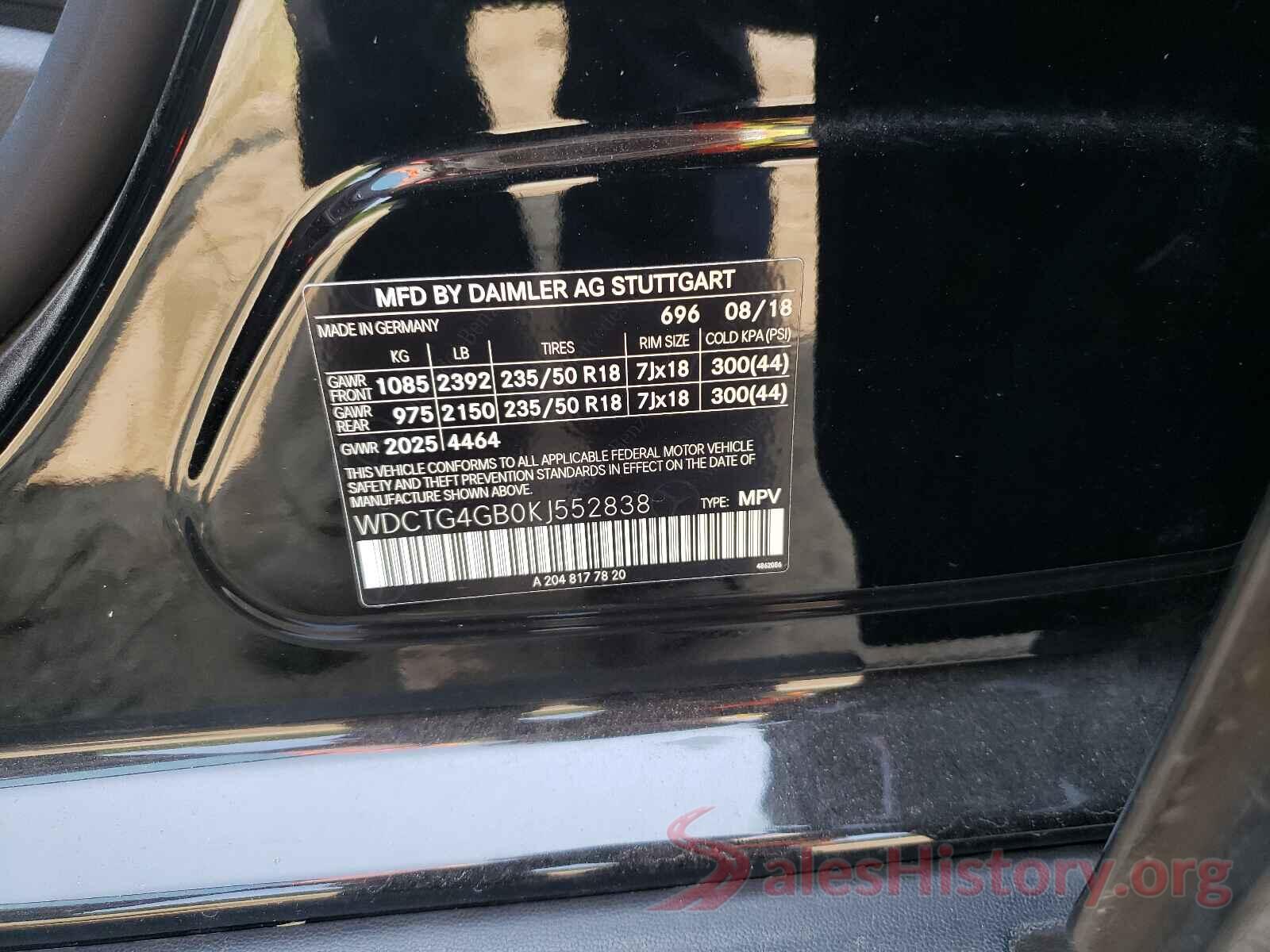 WDCTG4GB0KJ552838 2019 MERCEDES-BENZ GLA-CLASS