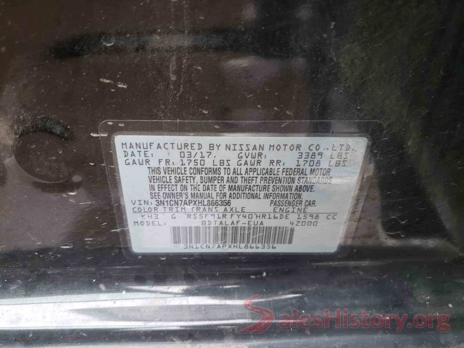 3N1CN7APXHL866356 2017 NISSAN VERSA