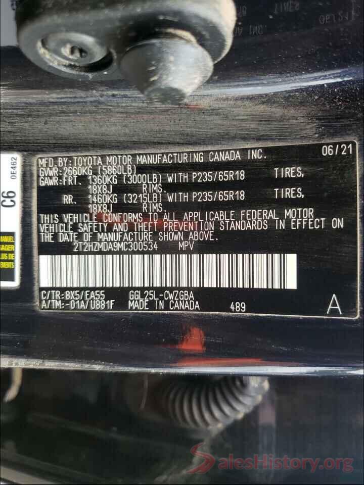 2T2HZMDA9MC300534 2021 LEXUS RX350