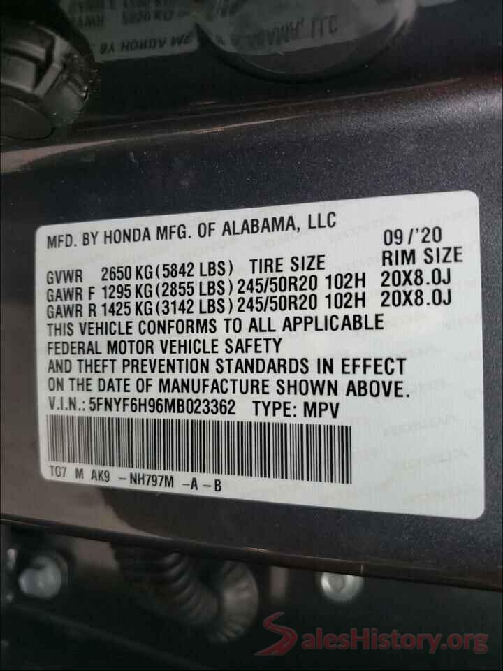 5FNYF6H96MB023362 2021 HONDA PILOT