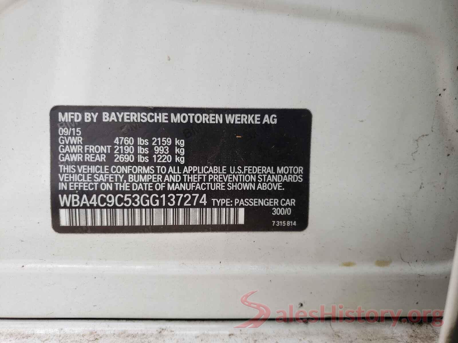 WBA4C9C53GG137274 2016 BMW 4 SERIES