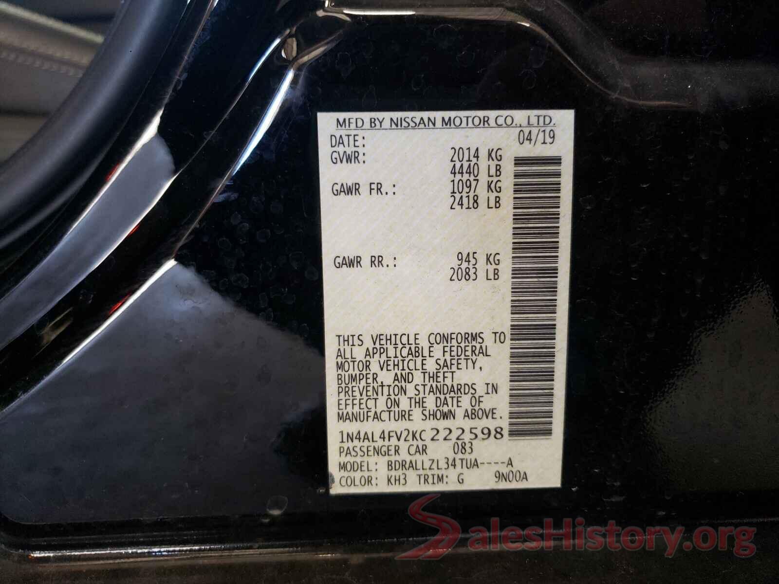 1N4AL4FV2KC222598 2019 NISSAN ALTIMA