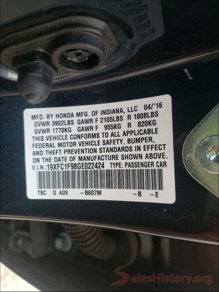 19XFC1F98GE022424 2016 HONDA CIVIC