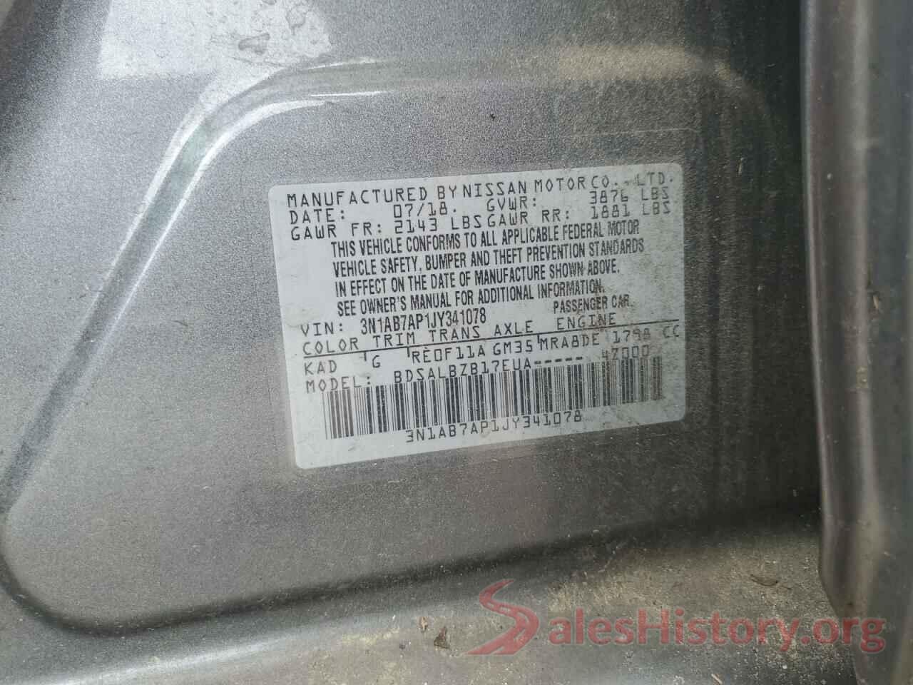 3N1AB7AP1JY341078 2018 NISSAN SENTRA